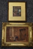 (19th/20th century), a watercolour, Jacobean manor interior, 14 x 16cm, gilt effect mounted framed