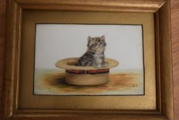 B B, (20th century), style of Bessie Bamber, an oil painting on ceramic, cats, attributed to Bridget