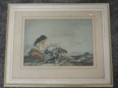 William Russell Flint, (1880-1969), after, a print lady reclining, 25 x 36cm, mounted framed and
