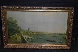 Canaletto, (20th century re-print), The Thames from Somerset House, 42 x 75cm, fancy framed, 54 x