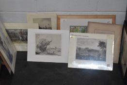 (19th century), an engraving, Mirchiston Tower, 18 x 23cm, and a selection of decorative pictures