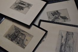 J W King, (20th century), after, four etchings, Scarborough and Whitby, inc Abbey, 16 x 12cm,