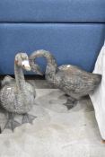 Two cast brass life size geese