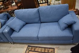 A modern settee having blue upholstery on chrome frame , width approx. 190cm, depth 82cm
