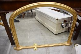 A gilt frame over mantel mirror, width approx. 92cm