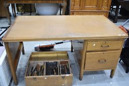 An early to mid 20th Century golden oak work desk, approx. 153 x 84cm