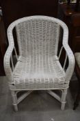 A wickerwork armchair