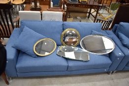 A modern settee having blue upholstery on chrome frame , width approx. 190cm, depth 82cm