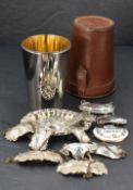 A pair of Edwardian silver trinket dishes of oval form having moulded scroll decoration and