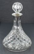 A cut glass ship's decanter having silver collar, Birmingham 1974, Charles S Green & Co Ltd