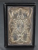 An Elizabeth II silver mounted black leather address book, of typical form, the front board
