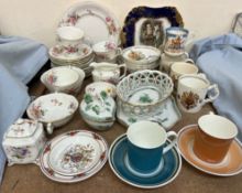 An Herend porcelain hearty shaped box and cover together with a matching chestnut basket and twin