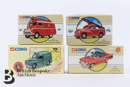 Nine Corgi die-cast vehicles, including five 'Golden Oldies 06201 Morris J-Cydrax, Morris 1000