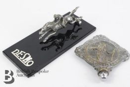 Desmo 1930s Chrome on Brass Showroom Display Piece and Desmo St Christopher Motoring Badge Mascot