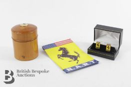 Ferrari Treen Trinket Box, Cufflinks and Stickers