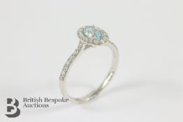 Platinum Set Aquamarine and Diamond Cluster Ring