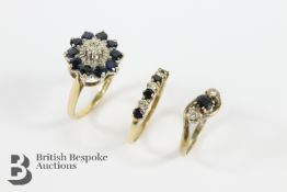 Three 9ct Gold Sapphire and Diamond