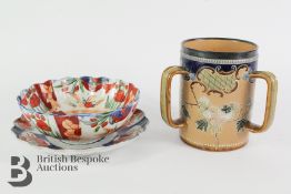 Doulton Slater Patent Ceramic Trig and Japanese Satsuma Bowl and Plate