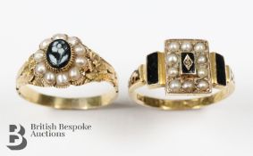 15ct Yellow Gold, Enamel Seed Pearl Mourning Ring
