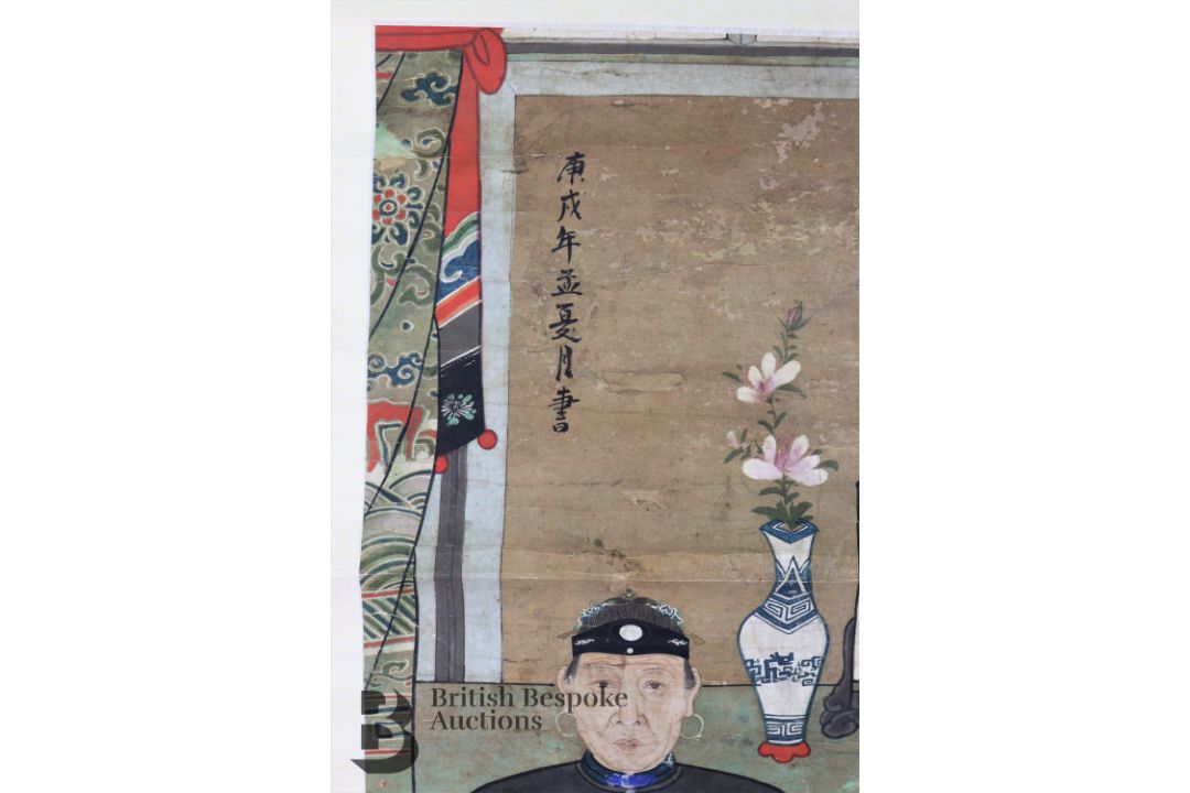 Mid-19th Century Chinese Portrait Ancestral Scroll Painting - Image 3 of 7