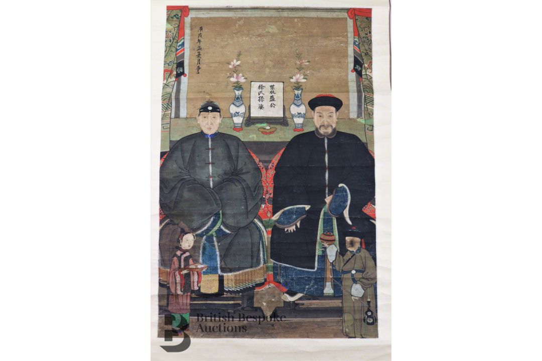 Mid-19th Century Chinese Portrait Ancestral Scroll Painting - Image 2 of 7