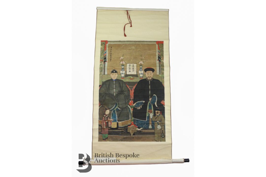 Mid-19th Century Chinese Portrait Ancestral Scroll Painting - Image 1 of 7
