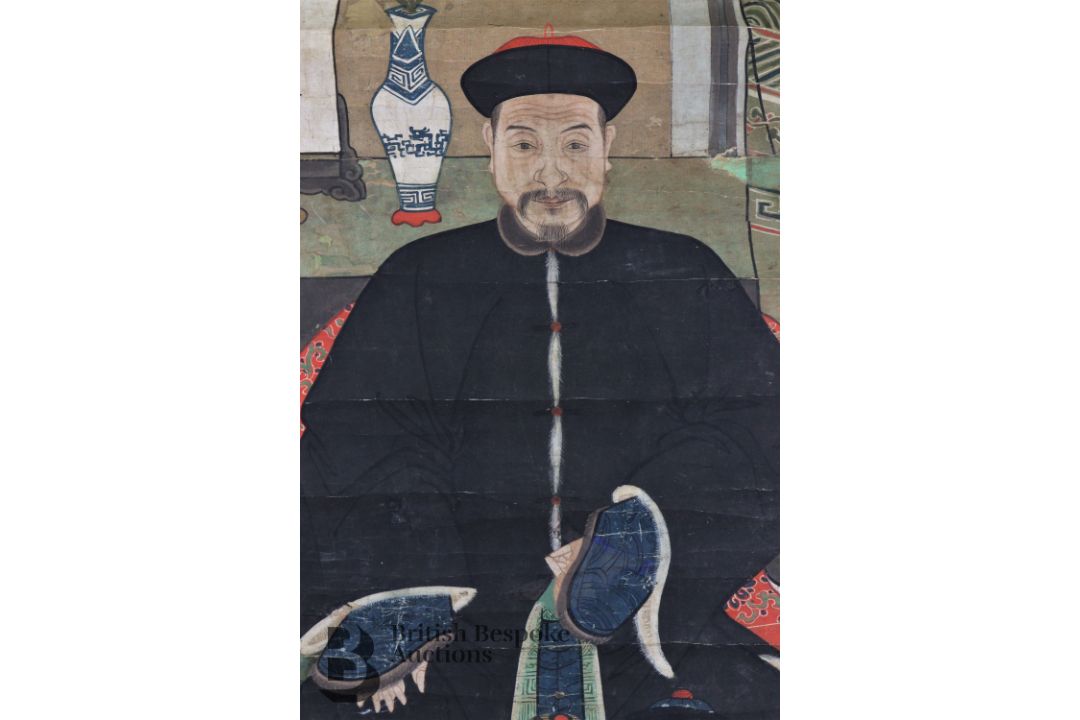 Mid-19th Century Chinese Portrait Ancestral Scroll Painting - Image 5 of 7