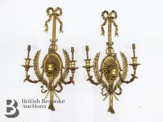 Six Brass Three Branch Wall Lamp Fittings