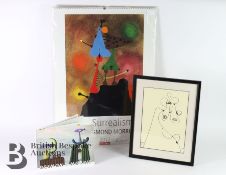 Desmond Morris - Surrealist Portrait Pen and Ink 2008 and Signed Calendar