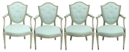 Four George III Adam-style Painted Beechwood Arm Chairs