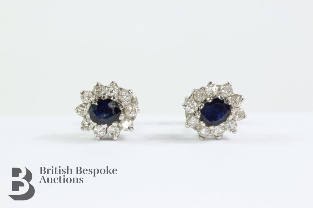 Pair of White Gold Diamond Sapphire Earrings - Image 3 of 3