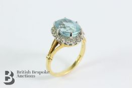 18ct Yellow Gold Aquamarine and Diamond Ring