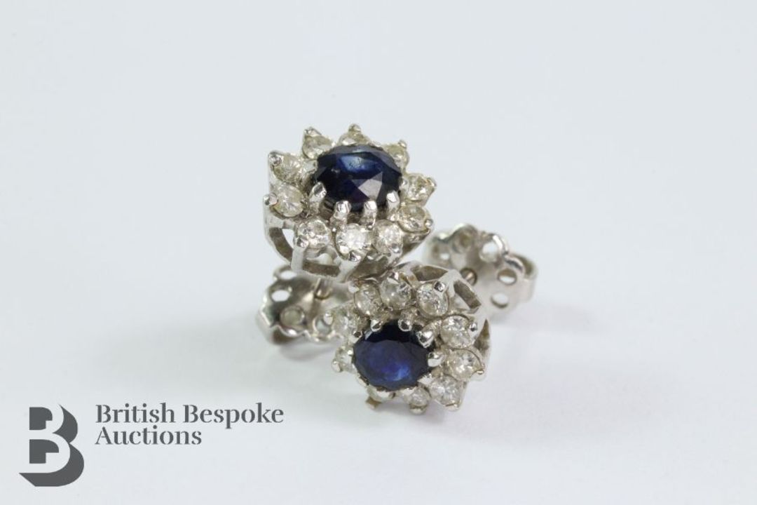 Pair of White Gold Diamond Sapphire Earrings - Image 2 of 3