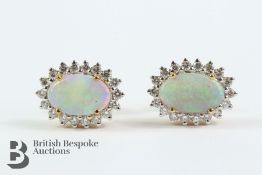 Pair of 18ct Gold Opal and Diamond Earrings