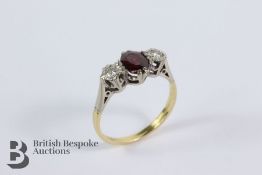 18ct Yellow Gold, Platinum, Garnet and Diamond Ring