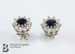 Pair of White Gold Diamond Sapphire Earrings
