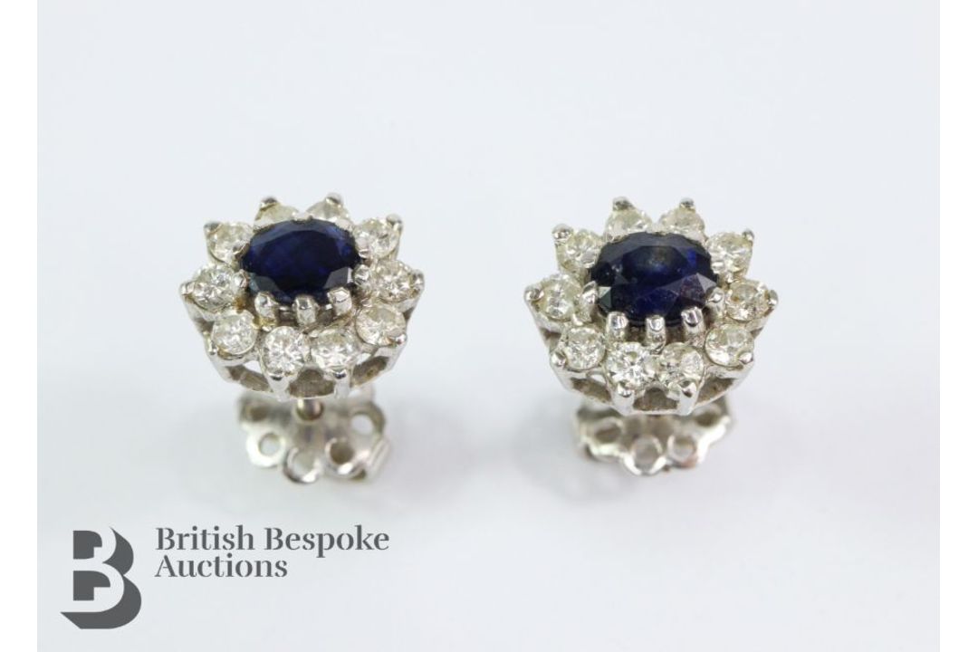 Pair of White Gold Diamond Sapphire Earrings - Image 1 of 3
