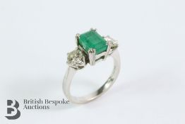 18ct White Gold Emerald and Diamond Ring