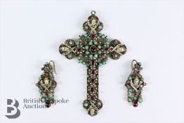 19th Century Continental Silver Gilt, Enamel, Garnet and Turquoise Cross Pendant