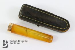 15ct Gold Collared Amber Cigar Holder
