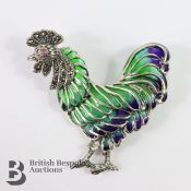 Silver Plique a Jour Cockerel Brooch