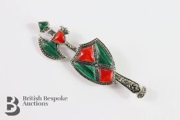 Silver Agate and Malachite Brooch