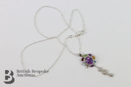 Silver Cubic Zircon and Amethyst Pendant