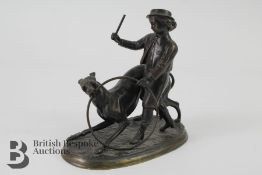 After J.J Moigniez Bronze Sculpture of a Boy and Greyhound