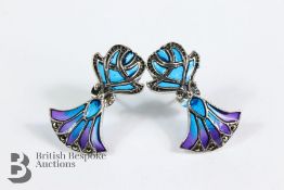 Pair of Silver and Plique-a-Jour Earrings