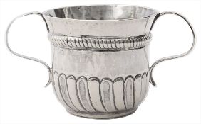 A George II silver small porringer/two handled cup