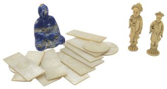 Two 19th century Chinese carved ivory desk seals and others.