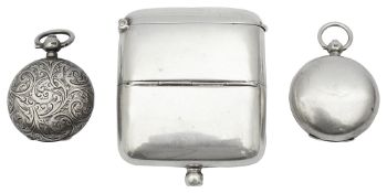 An Edwardian silver combination vesta double sovereign and stamp case and two sovereign cases