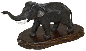 Japanese bronze figure of an elephant on stand