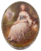 A large continental silver and enamel table snuff box